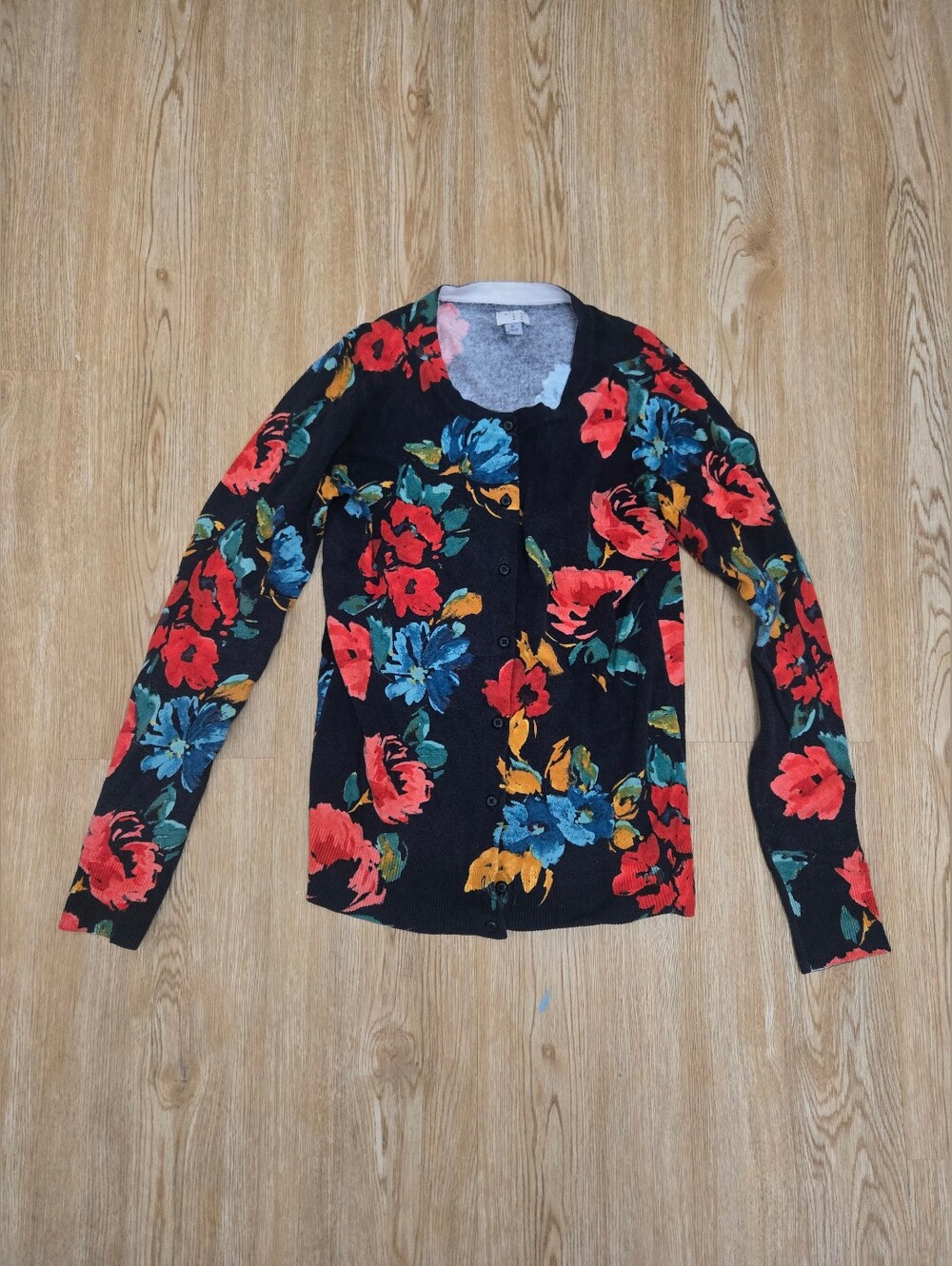 A New Day Floral Button-Up Cardigan with Red & Blue Flowers